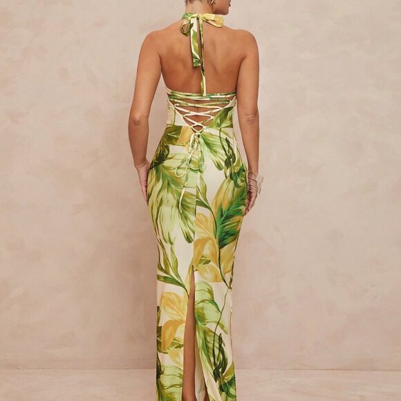 Multicolor Boho Women's Twist Back Bodycon Mermaid Dress - Picture 2 of 8